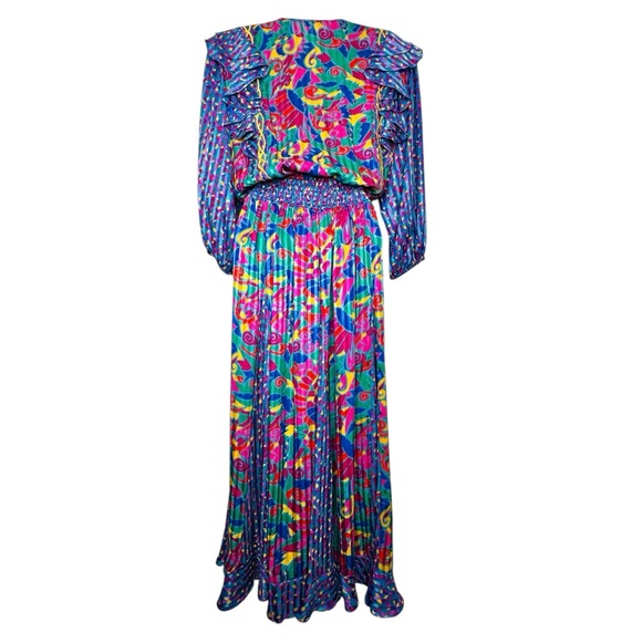 Jaymee Papell Vintage 80’s Beautiful Maxi Dress Cinch Waist Tussles Artsy Small - Picture 3 of 13